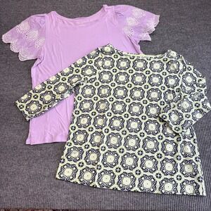 Lot 2 Talbots Plus 1X Tops Purple Eyelet Green Geo 3/4 Sleeve Short Sleeve